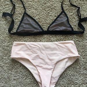 Black and Pink Swimsuit- high waisted bottoms!